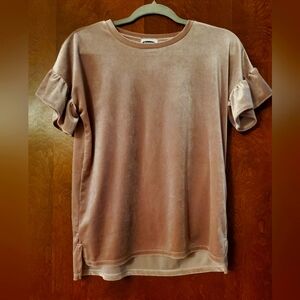 Dusty pink Velvet Ruffle Sleeve Top, size S
